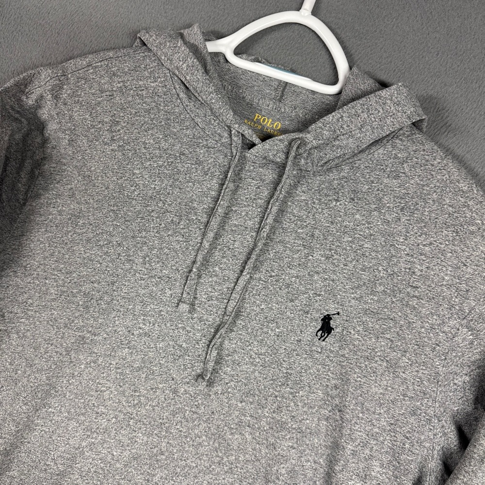 Polo Ralph Lauren Hooded T-Shirt Mens Large Grey Classic Pony Logo Long Sleeve